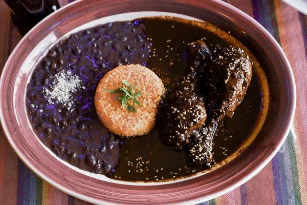 Mole poblano with rice and black beans.
A taste of home.