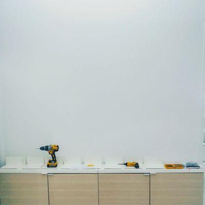 This is my canvas. Prepping to install shelves for a showroom