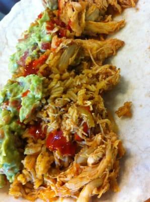 chicken burrito i made using there grocery ingredients and tortia