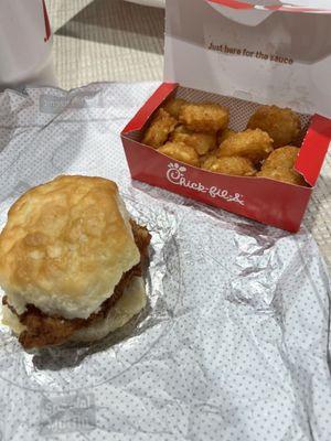 Chicken biscuit and hashbrowns