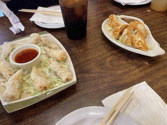 Gyoza (incredible, sauce was very good), shrimp egg rolls (light and crispy, delicious)