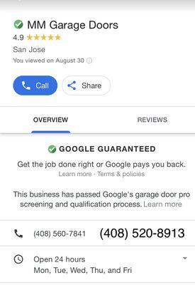 We have more than 60 reviews on google local services, we are GOOGLE GUARANTEED (they check our license, insurance and background check)