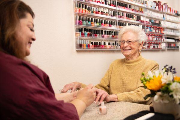 Our in-house salon is open for our residents.