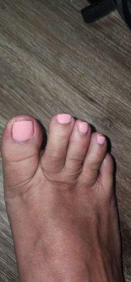 I had a pedicure done yesterday, and this was right after I got it done. Very messy it looks sloppy.