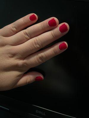 Gel manicure, red nail polish.