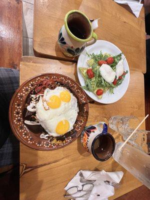 Mole Chilaquiles & Avocado  toast with best cafe de la olla