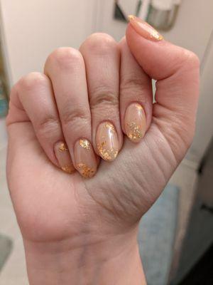 Dip manicure with gold leaf