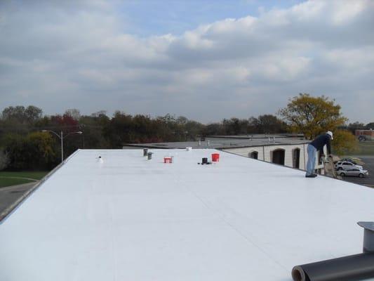 This is the new TPO roof membrane being finished on the Saint James Apartments in Dallas...