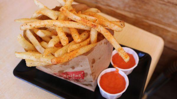 There fries have so much flavor! Although their ketchup reminds me of tomato soup!