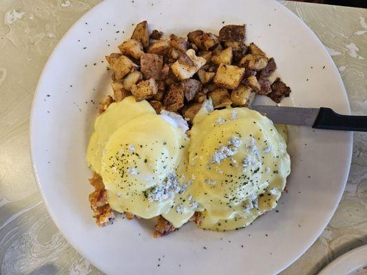 Buffalo Eggs Benedict with blue cheese crumble!