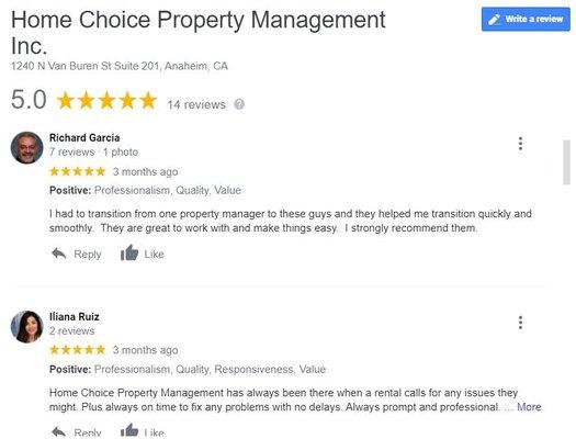 Google reviews from landlord clients