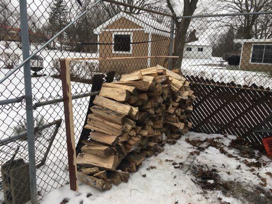 The firewood delivered does not constitute a Face Cord, a Face Cord is 4' x 8' like the lumber above and to the left of the stack.