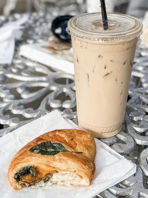 Spinach & Cheddar Croissant ($3.30) with a 32 oz Cold Brew ($4.50).