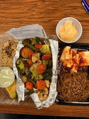 Buddha Bowl w/wasabi vegan mayo, spicy teriyaki tofu, sweet potato noodles&pickled ginger.  Worth it to teach on Friday!