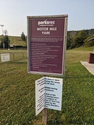 Rules of Motor Mile Park, Christiansburg