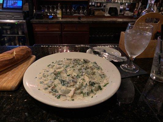 Special - spinach gnocchi, grilled chicken in a mushroom Alfredo sauce!