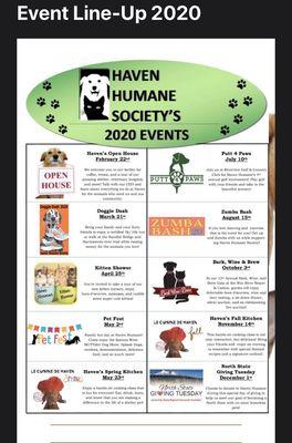 2020 line up for Haven Humane. Help the animals by supporting these events.