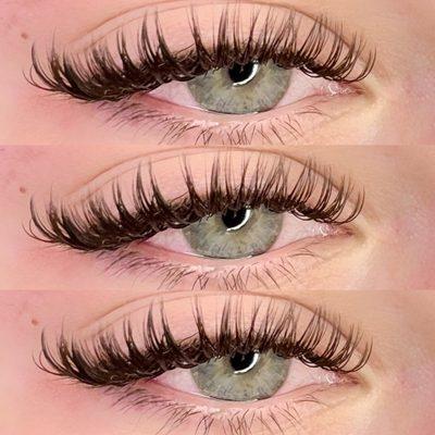 Brown wispy wet set lash extensions