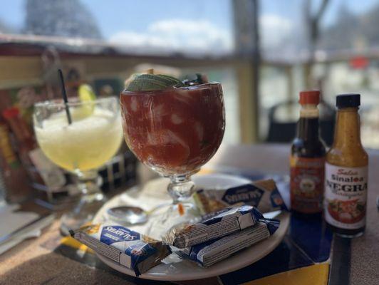 My favorite blended margarita and amazingly delicious shrimp cocktail!!