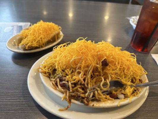 chili 5 way and a cheese coney