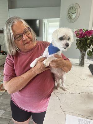 Sushi after his shave and a haircut.