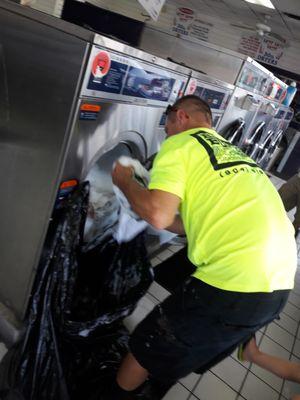 This is what happens when you use this laundry mat. Washers have no hot water and dryer do not dry. Good luck at this place. Rude owner