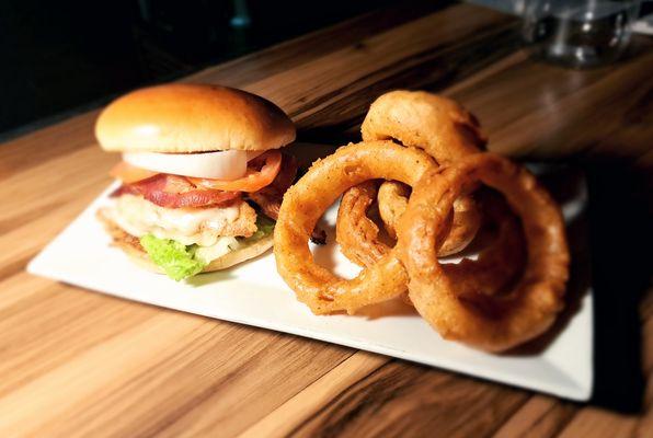 Grilled Chicken With Beer Battered Obion Rings!