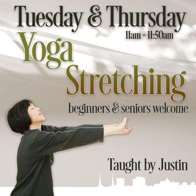 Join Justin for 50 minutes of Yoga Stretching. Beginners & Seniors are welcome. Tuesday's & Thursday's 11am - 11:50am