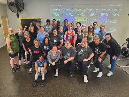 April 2024 Bring-A-Buddy Day was jam-packed with people, newbies, birthday surprises and a fun workout!