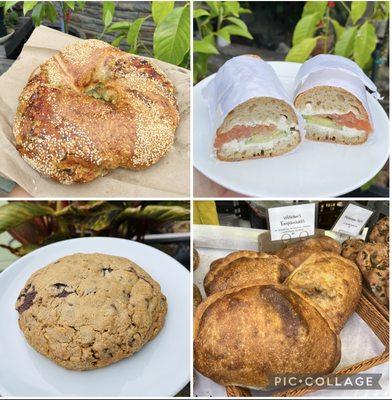 Jalapeño cheese bread, cucumber and lox sandwich, William's empanada and chocolate chip