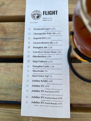 Beer menu