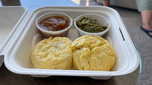 Sausage and egg bites. Very good. Just the right size to hold us over till we get to the parks. The salsa was delicious