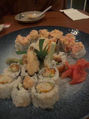 Merry roll, spider roll, shrimp tempura roll