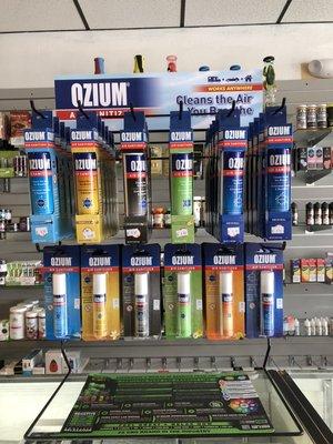 Ozium always in stock, cleans away the air you breath.