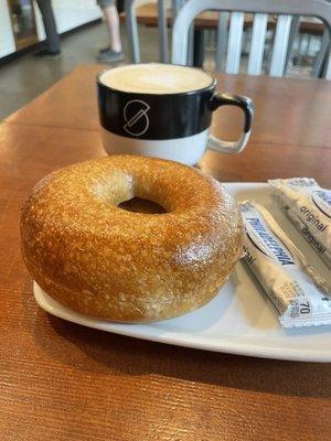 Macrina sourdough bagel and a Cappuccino