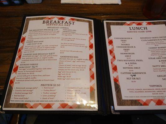 Breakfast menu