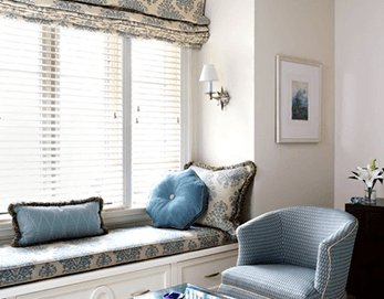 Window seat pillows Roman shade 