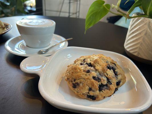 Blueberry scone & decaf cappuccino