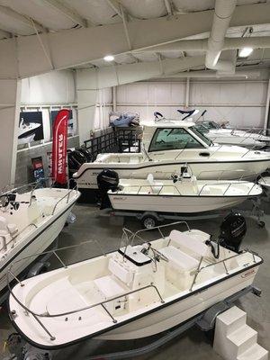 Our indoor Boston Whaler selection.