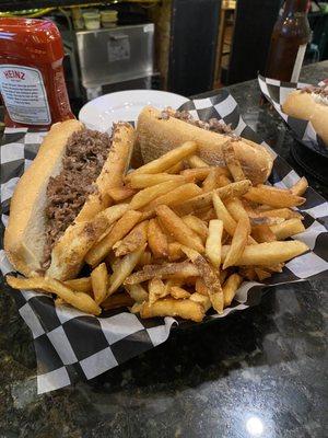 Cheesesteak Sandwich and Fries