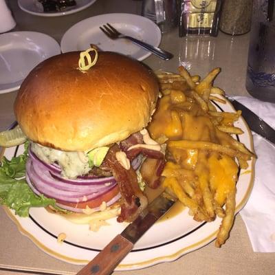 Custom burger with disco fries