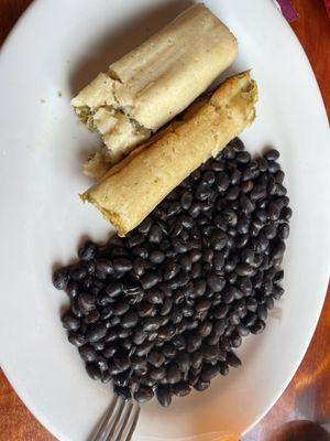 Tamal and black beans