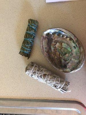 Sage smudge sticks and abalone shell