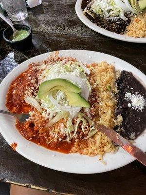 Chicken enchilada with red sauce