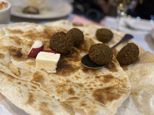 Homemade pita, delicious feta, and falafel.  Delish!