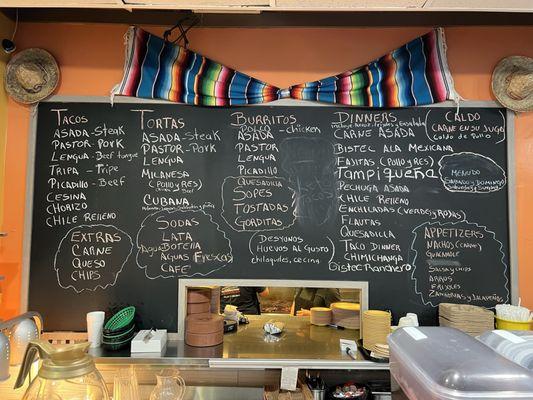 Menu board- some items on here aren't on the regular menu (like the chimichanga)