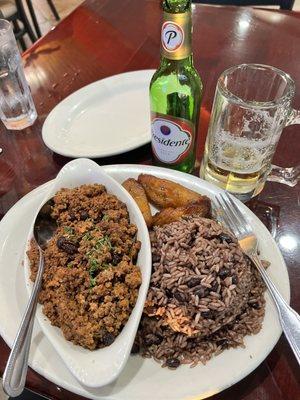 Picadillo, moros & sweet plantains w/ Presidente! Muy Delicioso