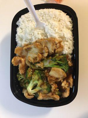 Chicken with broccoli combination $8.55 with tax!