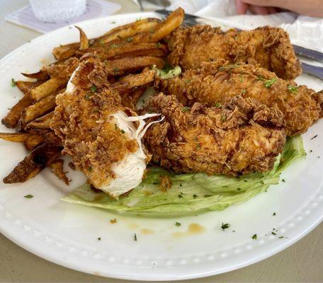 Cajun chicken tenders with hand cut Cajun fries