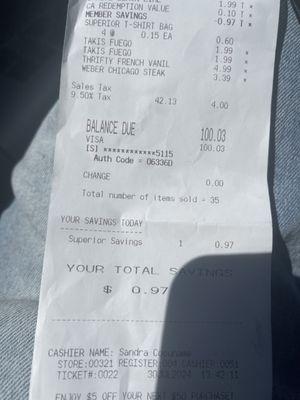 Receipt from purchase!